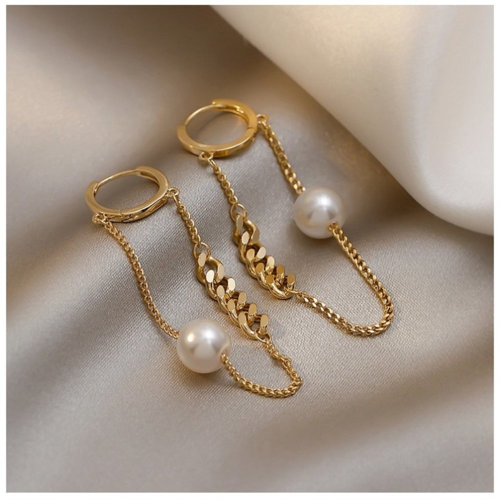 Luxury INS SYTLE Metal Chain Pearl Pendant Earrings